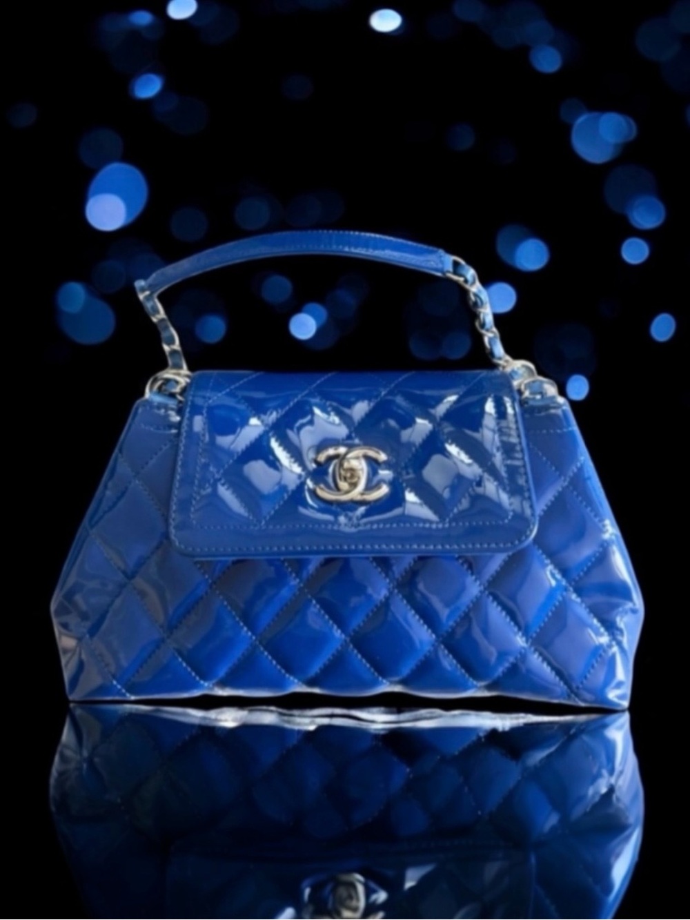 💗CHANEL Cobalt Blue Patent Leather Quilted Coco Shine Accordion Small Flap SHW